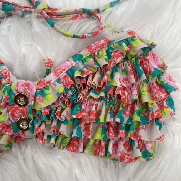 Xhilaration Ruffled Floral Bikini Halter Neck Small - Picture 3 of 5